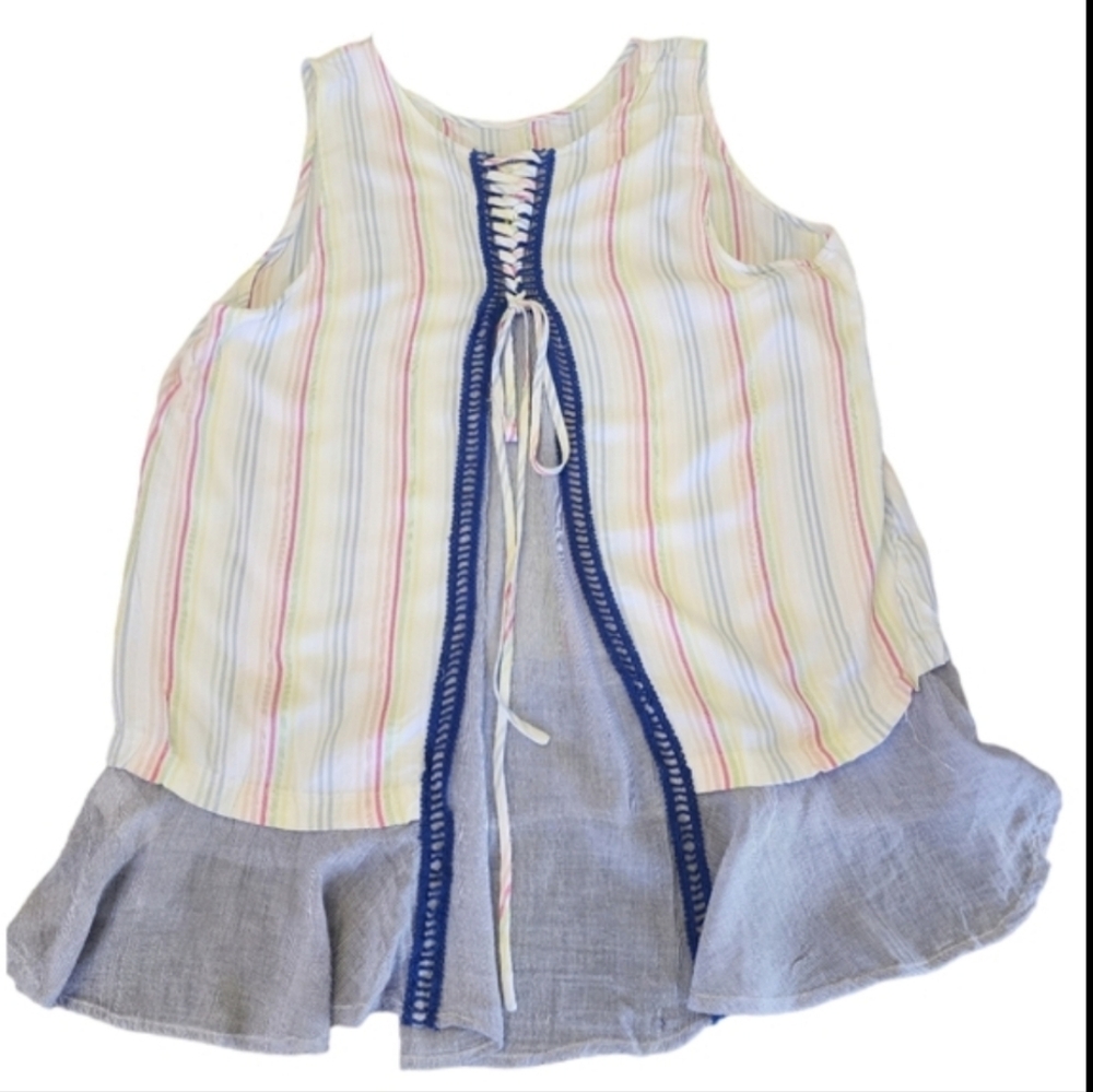 Cupio Women Striped Sleeveless Lace Up Back Size Large